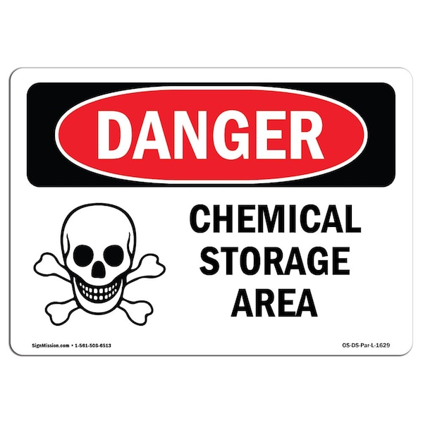 Safety Sign, OSHA Danger, 7" Height, Aluminum, Chemical Storage Area, Landscape, L-1629